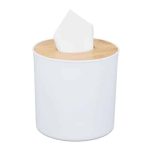 Cutie servetele, rotunda, capac din bambus, alb/maro natur, 12,5 x 13,5 cm
