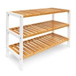 Pantofar tip bancuta, 3 rafturi, bambus, maro natur/alb, 70 x 24.5 x 54.5 cm
