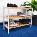 Pantofar tip bancuta, 3 rafturi, bambus, maro natur/alb, 70 x 24.5 x 54.5 cm - imagine 4