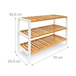 Pantofar tip bancuta, 3 rafturi, bambus, maro natur/alb, 70 x 24.5 x 54.5 cm - imagine 2