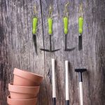 Set 4 mini ustensile gradinarit, mistrie, grebla, sapa dubla si furca, verde/nergu - imagine 7