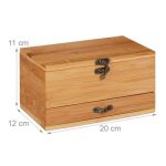 Cutie depozitare accesorii de croitorie, din bambus natural, cu capac, 4 compartimente si un sertar, maner si inchidere cu finisaj antic, maro natur, 20 x 12 x 11 cm - imagine 2