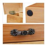 Cutie depozitare accesorii de croitorie, din bambus natural, cu capac, 4 compartimente si un sertar, maner si inchidere cu finisaj antic, maro natur, 20 x 12 x 11 cm - imagine 6