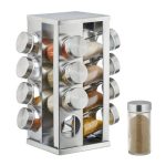 Set 16 recipiente condimente carusel cu suport rotativ din inox,argintiu