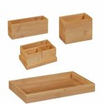 Set organizator de birou, 4 piese, din bambus natural, maro natur - imagine 10