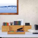 Set organizator de birou, 4 piese, din bambus natural, maro natur - imagine 8