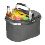 Geanta de cumparaturi-camping, pliabila, cu fermoar, strat izolator de aluminiu pe interior, 27 L, capacitate incarcare 5 kg, cu maner, gri/argintiu, 40 x 31 x 40 cm