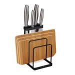 Suport tocatoare si cutite, fier acoperit cu pulbere, nergu mat, 12 x 14 x 21.5 cm