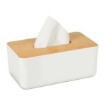 Suport servetele, capac bambus, alb, 10 x 23 x 13 cm
