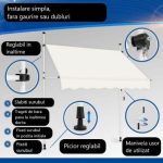 Copertina/marchiza 400 cm, reglabila 200 - 300 cm, protectie UV 50+, rezistenta la intemperii, bej - imagine 3