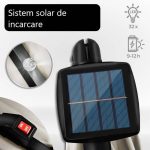 Umbrela terasa/gradina cu lumina LED, husa protectie, panou incarcare solara, protectie UV 50+, rotire la 360°, inclinatie reglabila, manivela, Ø 300 cm, crem - imagine 2