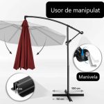 Umbrela terasa/gradina, protectie UV 50+, rezistent la intemperii/vant, acoperire hidrofuga, rotire la 360°, inclinatie reglabila, manivela practica, inaltime 240 cm x Ø 300 cm, rosu inchis - imagine 2