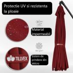 Umbrela terasa/gradina, protectie UV 50+, rezistent la intemperii/vant, acoperire hidrofuga, rotire la 360°, inclinatie reglabila, manivela practica, inaltime 240 cm x Ø 300 cm, rosu inchis - imagine 4