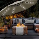 Umbrela terasa/gradina cu lumina LED, husa protectie, panou incarcare solara, protectie UV 50+, rotire la 360°, inclinatie reglabila, manivela, Ø 300 cm, crem inchis - imagine 5