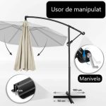 Umbrela terasa/gradina, protectie UV 50+, rezistent la intemperii/vant, acoperire hidrofuga, rotire la 360°, inclinatie reglabila, manivela practica, inaltime 240 cm x Ø 300 cm, crem - imagine 3