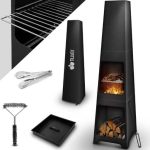 Semineu exterior pentru gradina/BBQ grill, protectie anti-scantei, perie, poker, cleste, husa protectie, loc depozitare, 150 x 36 x 36 cm, negru