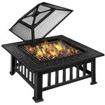 Semineu exterior pentru gradina/gratar, protectie impotriva scanteilor, capac, perie,cleste, husa protectie,GRILLAS, 81 x 81 x 32,5 cm, negru - imagine 4