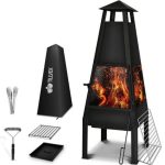Semineu exterior pentru gradina/BBQ grill, protectie anti-scantei, perie, cleste, husa protectie, loc depozitare,Grillas negru - imagine 8