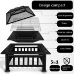 Semineu exterior pentru gradina/gratar, protectie impotriva scanteilor, capac, perie,cleste, husa protectie,GRILLAS, 81 x 81 x 32,5 cm, negru - imagine 2