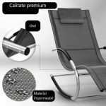 Sezlong balansoar, pliabil, rezistent la intemperii, rezistent la UV, capacitate 150 kg, 175 x 78 x 89 cm, gri - imagine 6