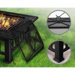 Semineu exterior pentru gradina/gratar, protectie impotriva scanteilor, capac, perie,cleste, husa protectie,GRILLAS, 81 x 81 x 32,5 cm, negru - imagine 6