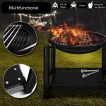 Semineu exterior pentru gradina/gratar, protectie impotriva scanteilor, capac, perie, poker, cleste, husa protectie, 54,5 x 54,5 x 70 cm, negru - imagine 7