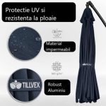 Umbrela terasa/gradina, protectie UV 50+, rezistent la intemperii/vant, acoperire hidrofuga, rotire la 360°, inclinatie reglabila, manivela practica, inaltime 240 cm x Ø 300 cm, albastru inchis - imagine 6