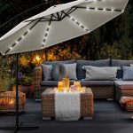 Umbrela terasa/gradina cu lumina LED, husa protectie, panou incarcare solara, protectie UV 50+, rotire la 360°, inclinatie reglabila, manivela, Ø 300 cm, crem - imagine 7