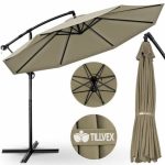Umbrela terasa/gradina, protectie UV 50+, rezistent la intemperii/vant, acoperire hidrofuga, rotire la 360°, inclinatie reglabila, manivela practica, inaltime 240 cm x Ø 300 cm, crem inchis