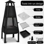 Semineu exterior pentru gradina/BBQ grill, protectie anti-scantei, perie, cleste, husa protectie, loc depozitare,Grillas negru - imagine 3