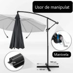 Umbrela terasa/gradina, protectie UV 50+, rezistent la intemperii/vant, acoperire hidrofuga, rotire la 360°, inclinatie reglabila, manivela practica, inaltime 240 cm x Ø 300 cm, antracit - imagine 4