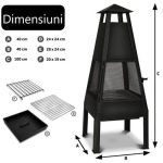 Semineu exterior pentru gradina/BBQ grill, protectie anti-scantei, perie, cleste, husa protectie, loc depozitare,Grillas negru - imagine 2