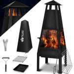 Semineu exterior pentru gradina/BBQ grill, protectie anti-scantei, perie, cleste, husa protectie, loc depozitare,Grillas negru