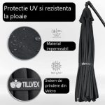 Umbrela terasa/gradina, protectie UV 50+, rezistent la intemperii/vant, acoperire hidrofuga, rotire la 360°, inclinatie reglabila, manivela practica, inaltime 240 cm x Ø 300 cm, antracit - imagine 5