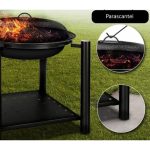 Semineu exterior pentru gradina/gratar, protectie impotriva scanteilor, capac, perie, poker, cleste, husa protectie, 54,5 x 54,5 x 70 cm, negru - imagine 5