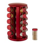 Set 20 recipiente condimente, suport rotativ, rosu, 34 x Ø 21 cm