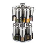 Set 12 recipiente condimente, suport inox, rotativ, 31 x 18 cm