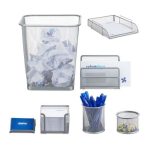 Set organizator de birou, 9 piese, plasa metalica, Silver