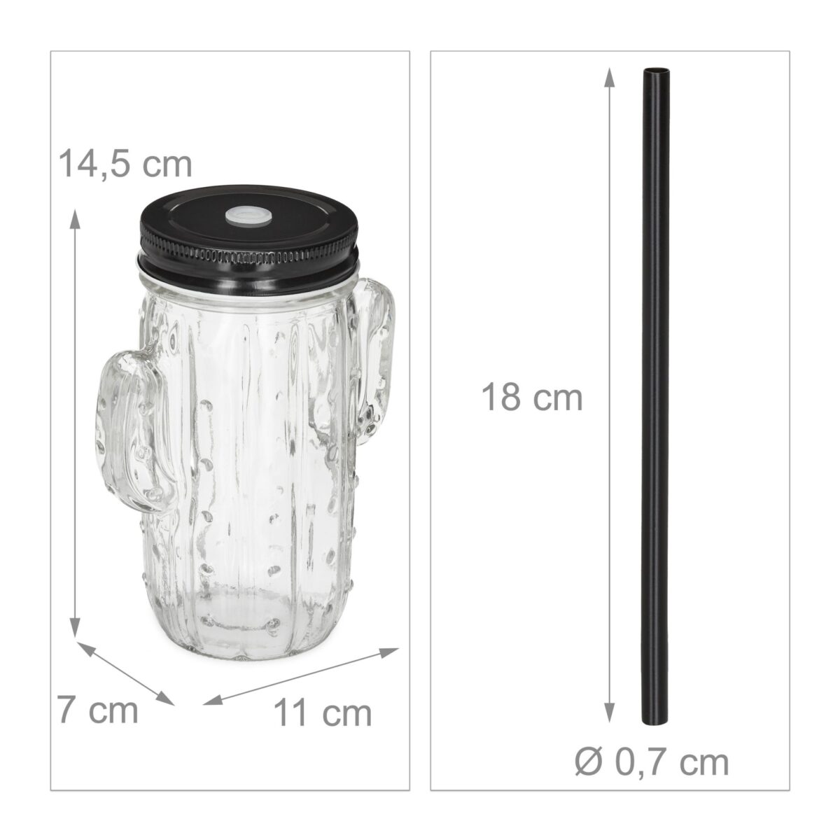 Set de 8 pahare in forma de cactus, pentru limonada, capace si paie, din sticla, 500 ml - imagine 7