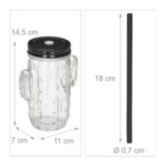 Set de 8 pahare in forma de cactus, pentru limonada, capace si paie, din sticla, 500 ml - imagine 7