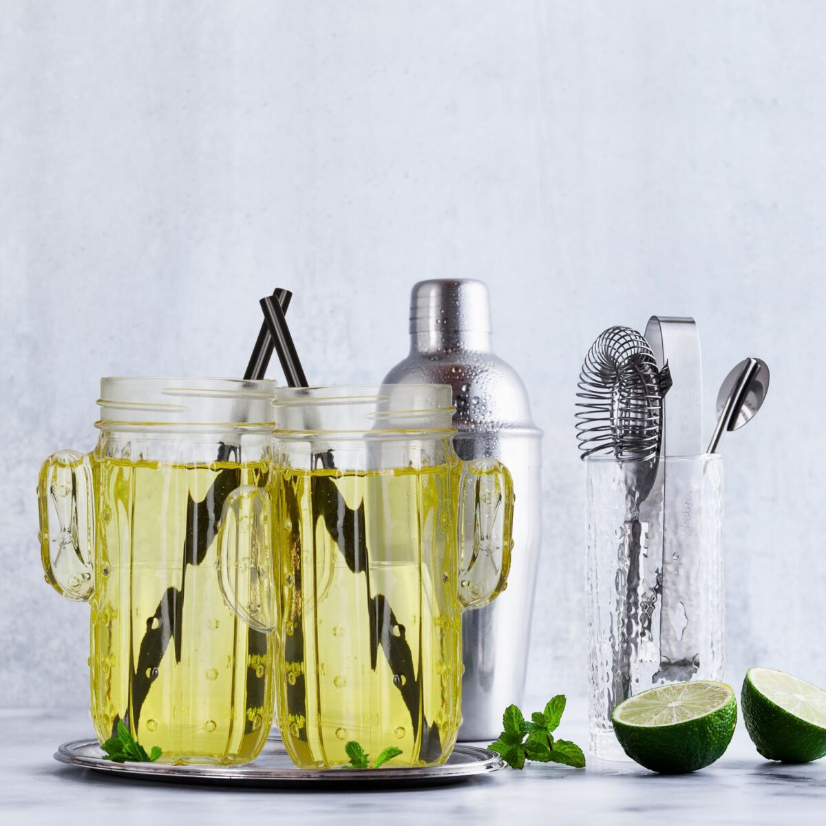 Set de 8 pahare in forma de cactus, pentru limonada, capace si paie, din sticla, 500 ml - imagine 2