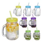 Set 8 halbe pentru limonada sau citronada, Relaxdays, cu capac si pai, multicolor, 400 ml