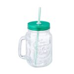 Pahare pentru limonada, set 8, capace si paie turcoaz, 500 ml, din sticla, Relaxdays - imagine 3