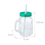 Pahare pentru limonada, set 8, capace si paie turcoaz, 500 ml, din sticla, Relaxdays - imagine 7