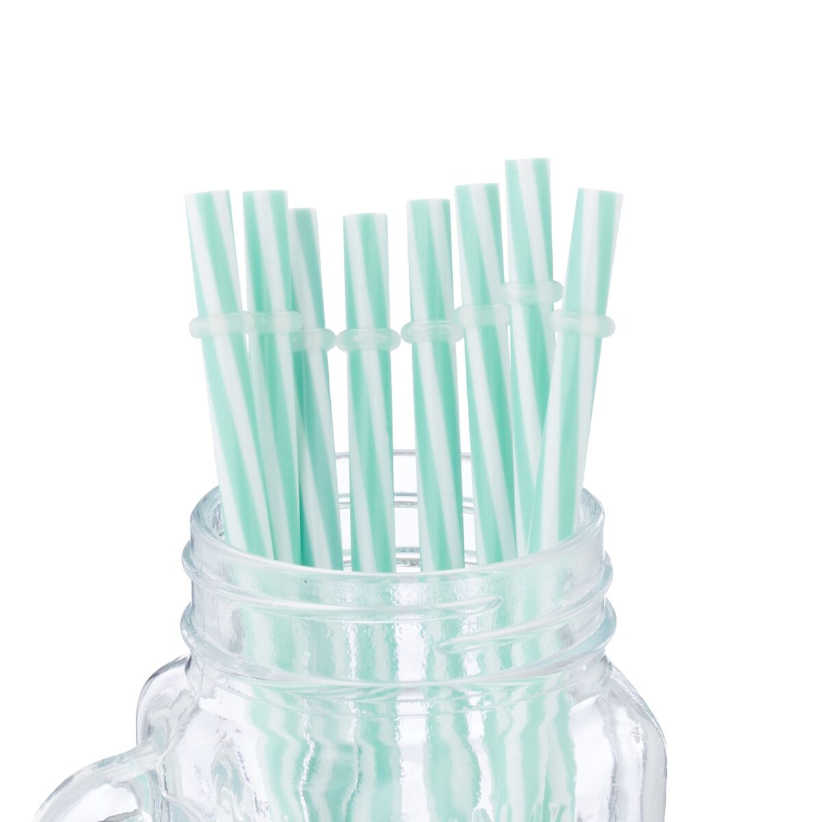 Pahare pentru limonada, set 8, capace si paie turcoaz, 500 ml, din sticla, Relaxdays - imagine 4