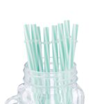 Pahare pentru limonada, set 8, capace si paie turcoaz, 500 ml, din sticla, Relaxdays - imagine 4