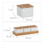 Set 3 recipiente condimente, capace, lingurite si suport din bambus, alb, 11 x 30 x 13 cm - imagine 2