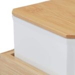 Set 3 recipiente condimente, capace, lingurite si suport din bambus, alb, 11 x 30 x 13 cm - imagine 5