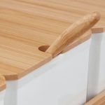 Set 3 recipiente condimente, capace, lingurite si suport din bambus, alb, 11 x 30 x 13 cm - imagine 4