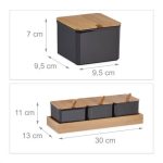 Set 3 recipiente condimente, capace, lingurite si suport din bambus, negru, 11 x 30 x 13 cm - imagine 2
